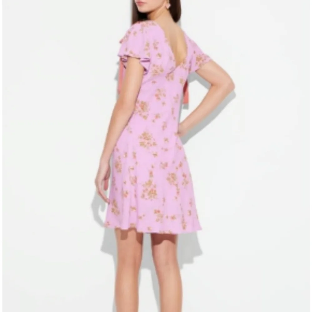 Wild Fable Short Sleeve V-Neck Flutter Sleeve Mini A-Line Dress Pink Floral - Picture 3 of 9